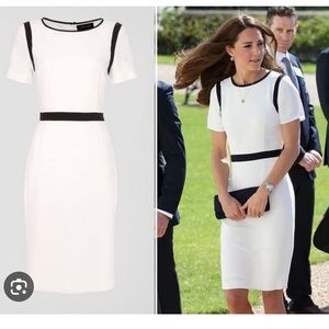 NEW Jaeger White, Blue Contrast Crepe Dress, ASO Kate Middleton! UK 10 US 6